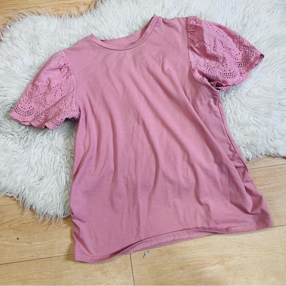 SHEIN Dusty Rose Eyelet Short Sleeve Tee